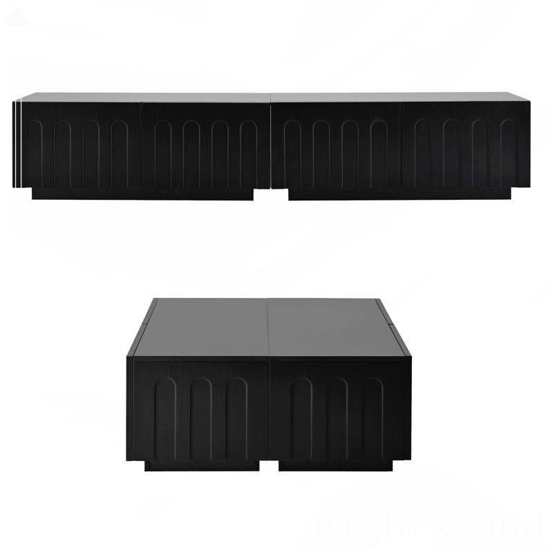 Siyah Endüstriyel Ahşap TV Ünitesi ve Orta Sehpa Takımı 4 Çekmeceli - 79498