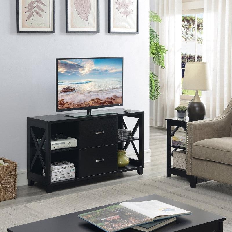 Siyah Endüstriyel Ahşap X Çerçeveli Mini TV Ünitesi 120x39x66 cm - 80287