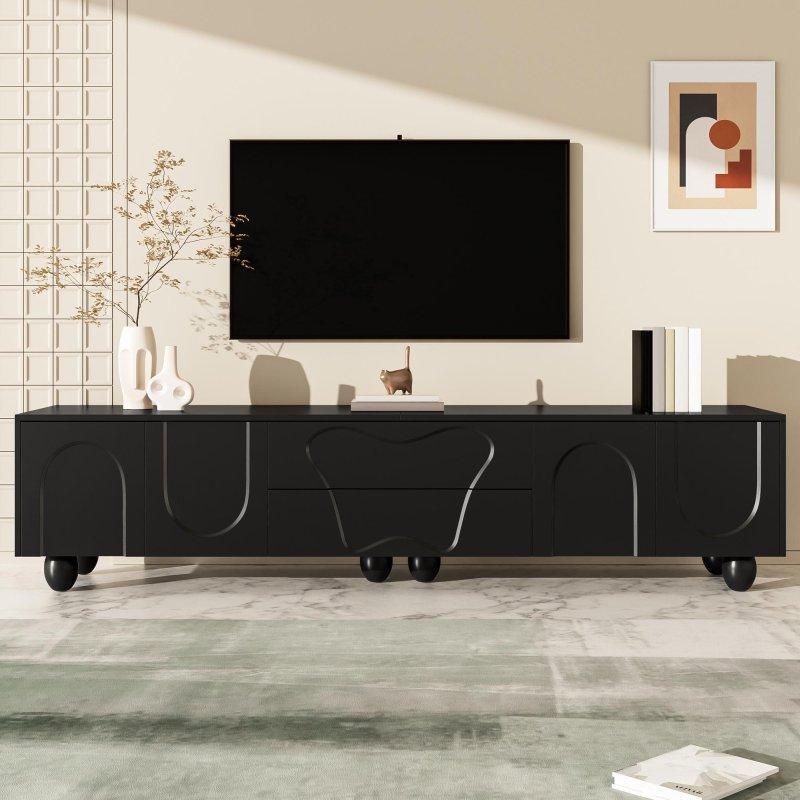 Siyah Mat Endüstriyel Ahşap TV Ünitesi 180 cm