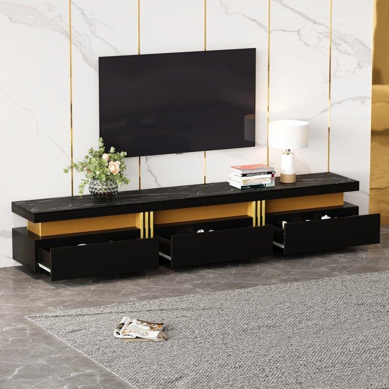 Siyah Mermer Desenli Altın Şeritli 200 cm TV Ünitesi