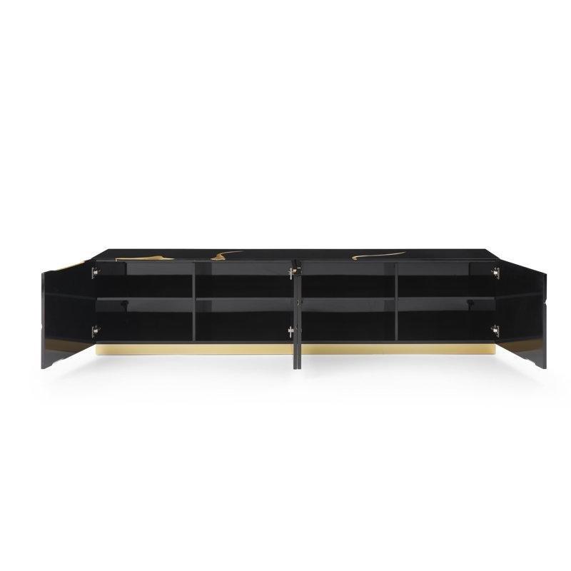 Siyah Mermerli Altın Aksentli TV Ünitesi 220x45x53 cm - 79282