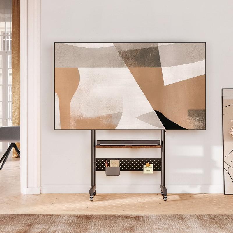 Siyah Metal Gövdeli Yüksekliği Ayarlanabilir 40-85 İnç Tekerlekli TV Ünitesi 75x45x141 cm - 78625