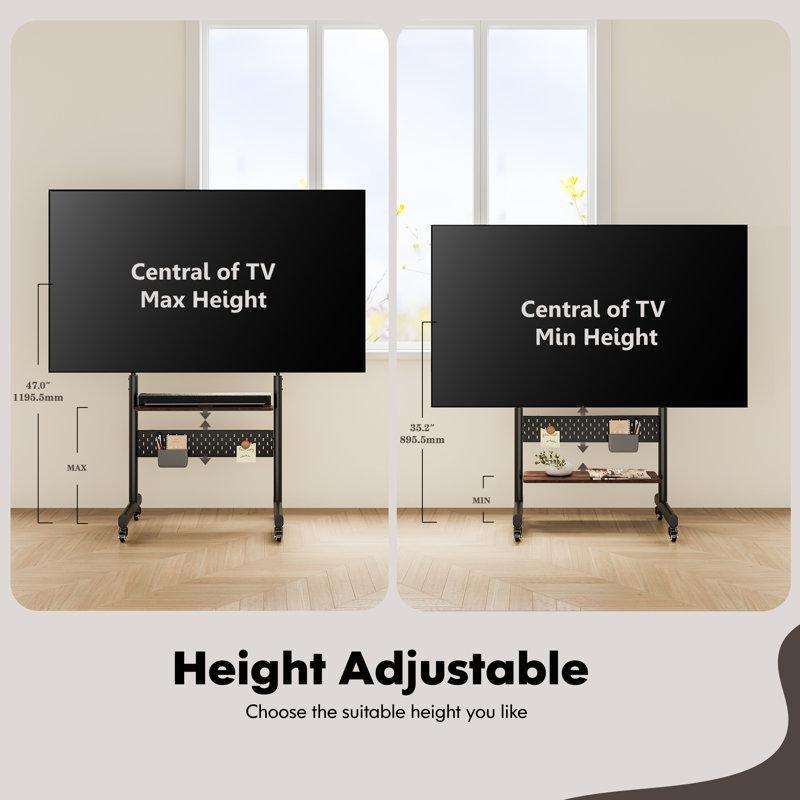 Siyah Metal Gövdeli Yüksekliği Ayarlanabilir 40-85 İnç Tekerlekli TV Ünitesi 75x45x141 cm - 78625