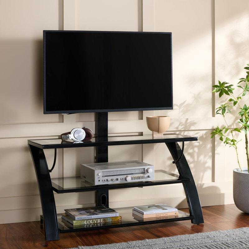 Siyah Metal ve Cam Üç Katlı Metal TV Ünitesi 141x53x112 cm - 78589