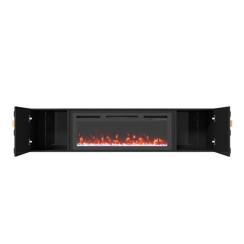 Siyah Parlak Boyalı Endüstriyel Ahşap Duvara Monte TV Ünitesi 170x32x38 cm - 78439