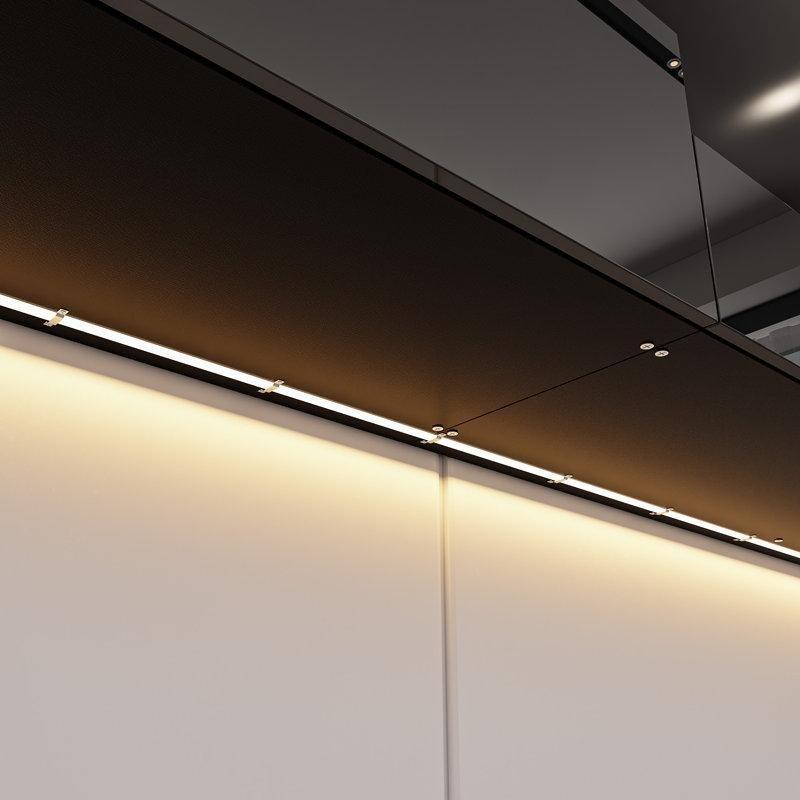 Siyah Parlak Duvara Monte TV Ünitesi 280 cm Geniş LED Aydınlatmalı - 78364