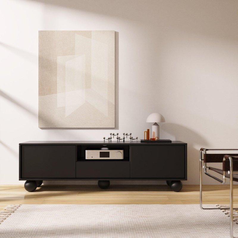 Siyah Renk İskandinav TV Ünitesi 154x46 cm Yuvarlak Ayaklı - 78970