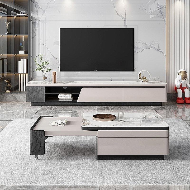 Siyah Taş Yüzey TV Ünitesi ve Teleskopik Orta Sehpa Takımı - 79792