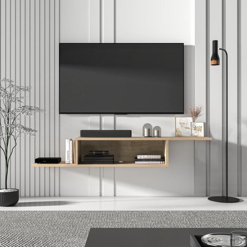 Siyah ve Açık Ahşap Endüstriyel Duvara Monte TV Ünitesi 145x30 cm - 78472