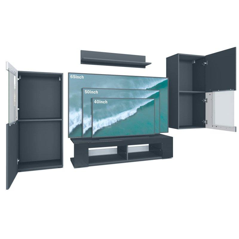 Siyah ve Meşe Gri Modern TV Ünitesi 300 cm