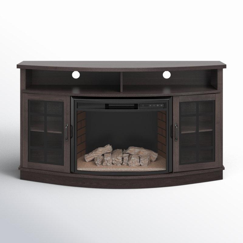 Şömineli Siyah Endüstriyel Ahşap TV Ünitesi 150x45x82 cm - 78763