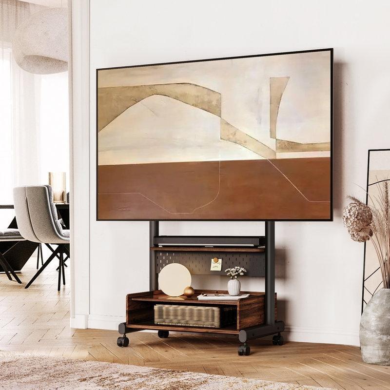 Tekerlekli Metal TV Ünitesi 40-85 İnç Ahşap Depolama Bölmeli - 78571