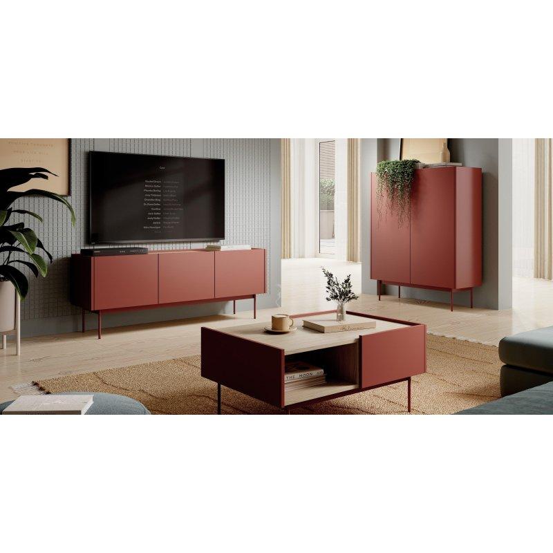 Tuğla Kırmızı Deri Görünümlü TV Ünitesi 144x55 cm - 79072