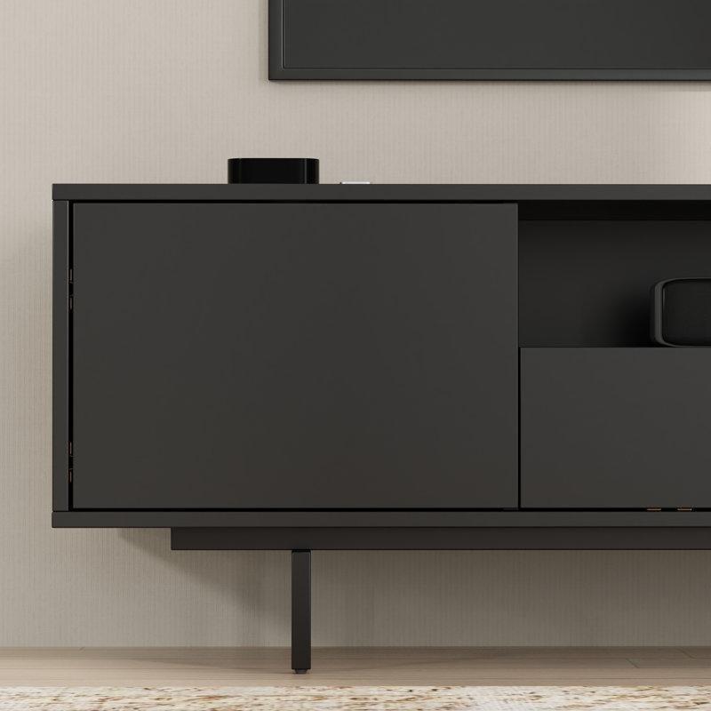 Üç Kapılı Antrasit TV Ünitesi 189 cm Genişlik Modern Metal Ayaklı