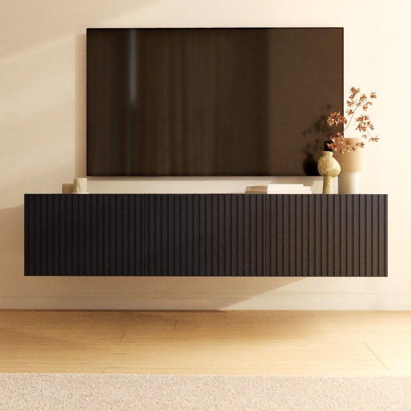 Üç Kapılı Mat Siyah Rifli TV Ünitesi 150x42 cm - 78973