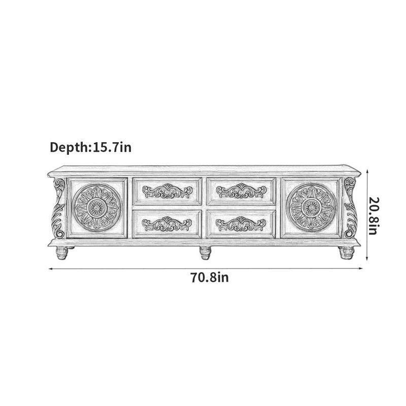 Vintage Oymalı Katı Ahşap TV Ünitesi 180 cm Genişlik - 80299