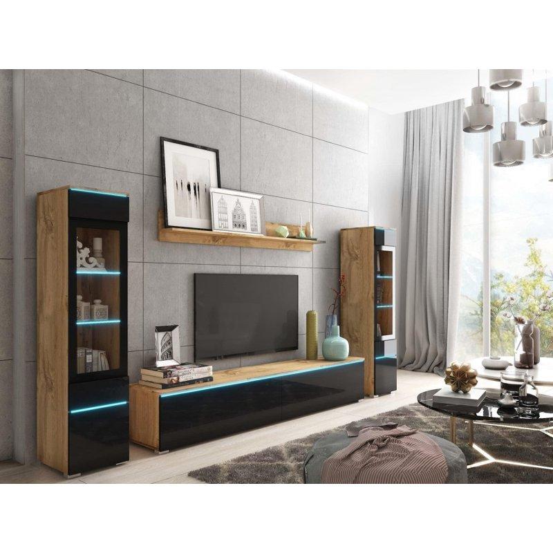 Wotan Meşe ve Siyah Kaplamalı Modern TV Ünitesi Seti