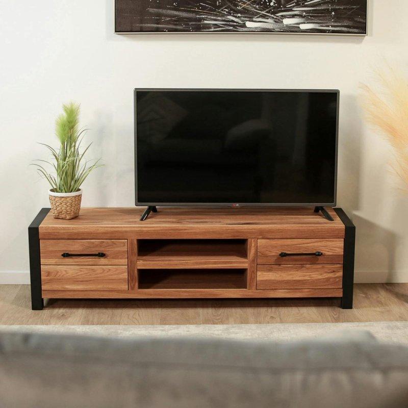 Yağlı Meşe Ahşap ve Metal Çerçeveli Modern TV Sehpası 150 cm