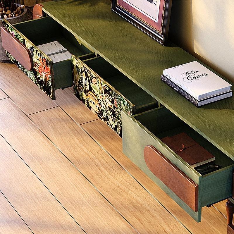 Yeşil Renkli TV Ünitesi Açık Ahşap Ayaklı Üç Çekmeceli - 80341