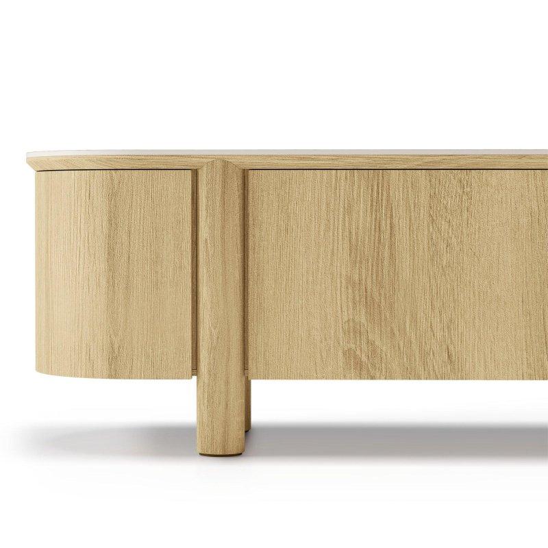 Yuvarlak Formlu Doğal Meşe TV Ünitesi 200x56x48 cm Traverten Blatlı - 79057