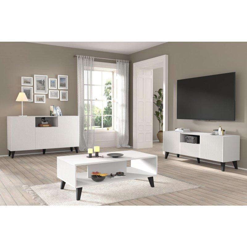 150 cm Beyaz Mat ve Siyah Endüstriyel Ahşap TV Ünitesi Ravenna - 80506