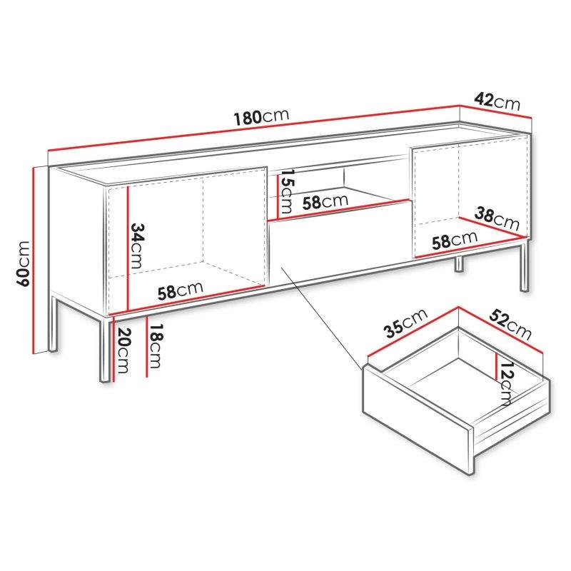 180 cm Açık Beyaz TV Ünitesi Metal Ayaklı - 80614