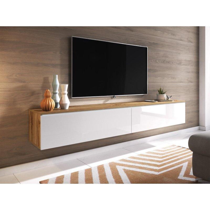 180 cm Beyaz Parlak TV Ünitesi Ahşap Detaylı - 80611