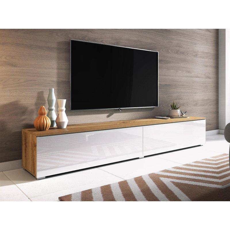 180 cm Beyaz Parlak TV Ünitesi Ahşap Detaylı - 80611