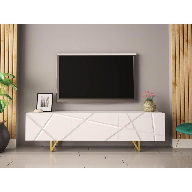 180 cm Beyaz TV Ünitesi Gold Metal Ayaklı - 80608