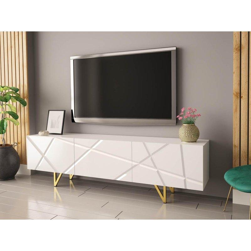 180 cm Beyaz TV Ünitesi Gold Metal Ayaklı - 80608