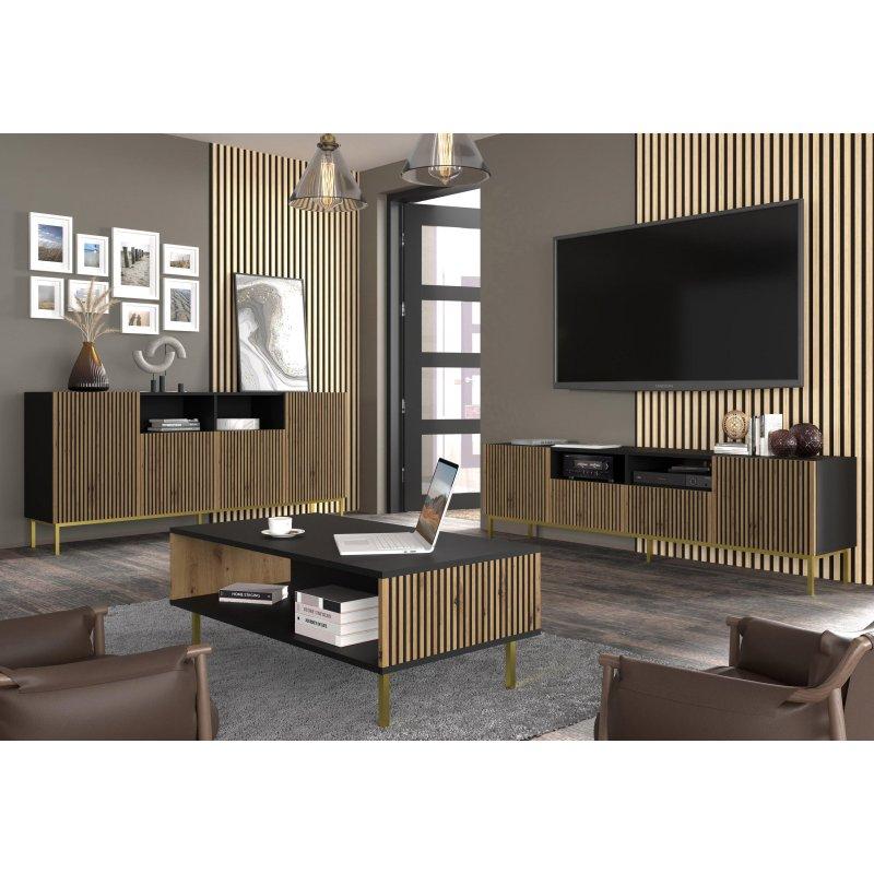 200 cm Siyah Ahşap TV Ünitesi Gold Ayaklı - 80680