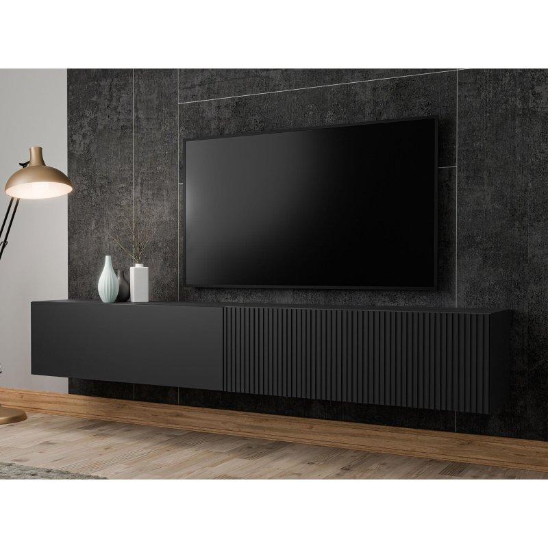 200 cm Siyah Laminat TV Ünitesi Dikey Çizgili Tasarım - 80779