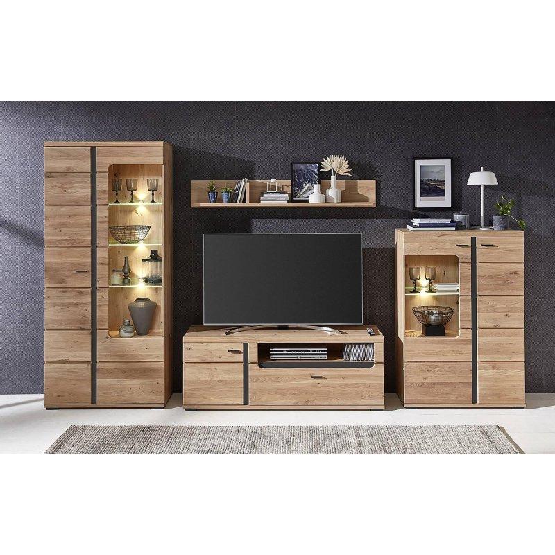 Açık Ahşap Renkli 150 cm TV Ünitesi Siyah Detaylarla - 80566