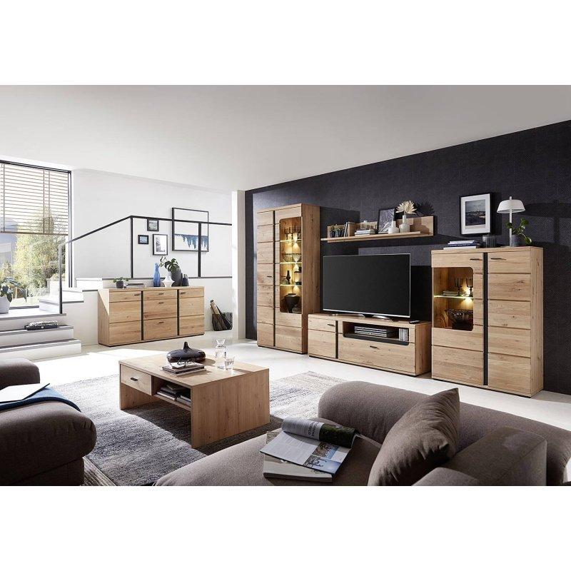 Açık Ahşap Renkli 150 cm TV Ünitesi Siyah Detaylarla - 80566