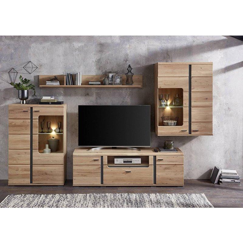 Açık Ahşap Renkli 180 cm Geniş TV Ünitesi Siyah Detaylarla - 80635
