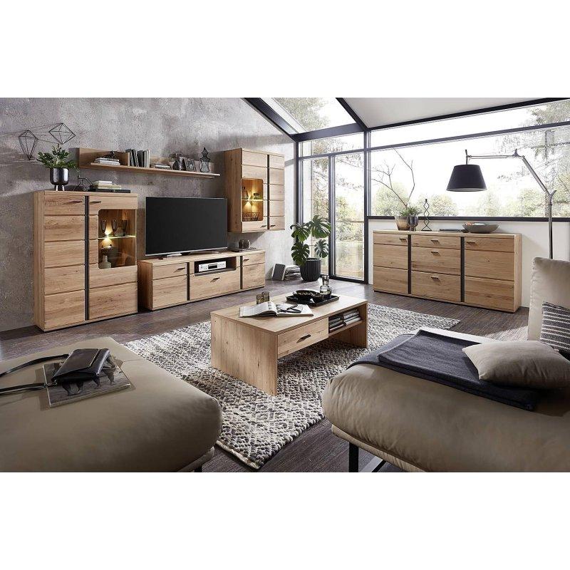 Açık Ahşap Renkli 180 cm Geniş TV Ünitesi Siyah Detaylarla - 80635