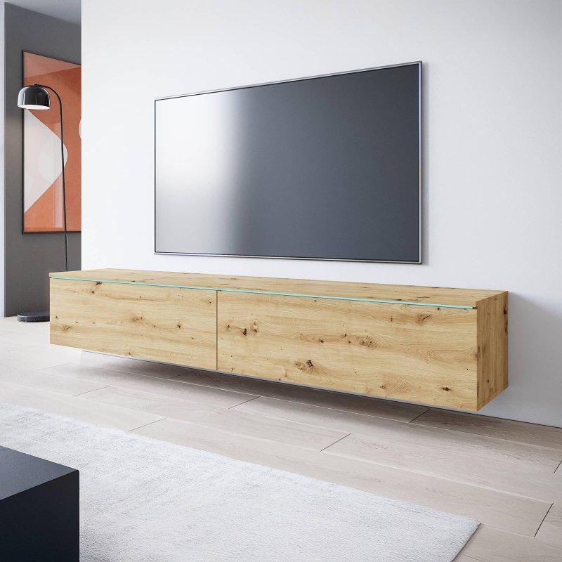 Açık Ahşap Renkli 180 cm TV Ünitesi LED Aydınlatmalı - 80662