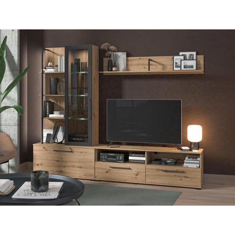 Açık Ahşap Tonlu Vitrinli TV Ünitesi 230x183 cm - 81820