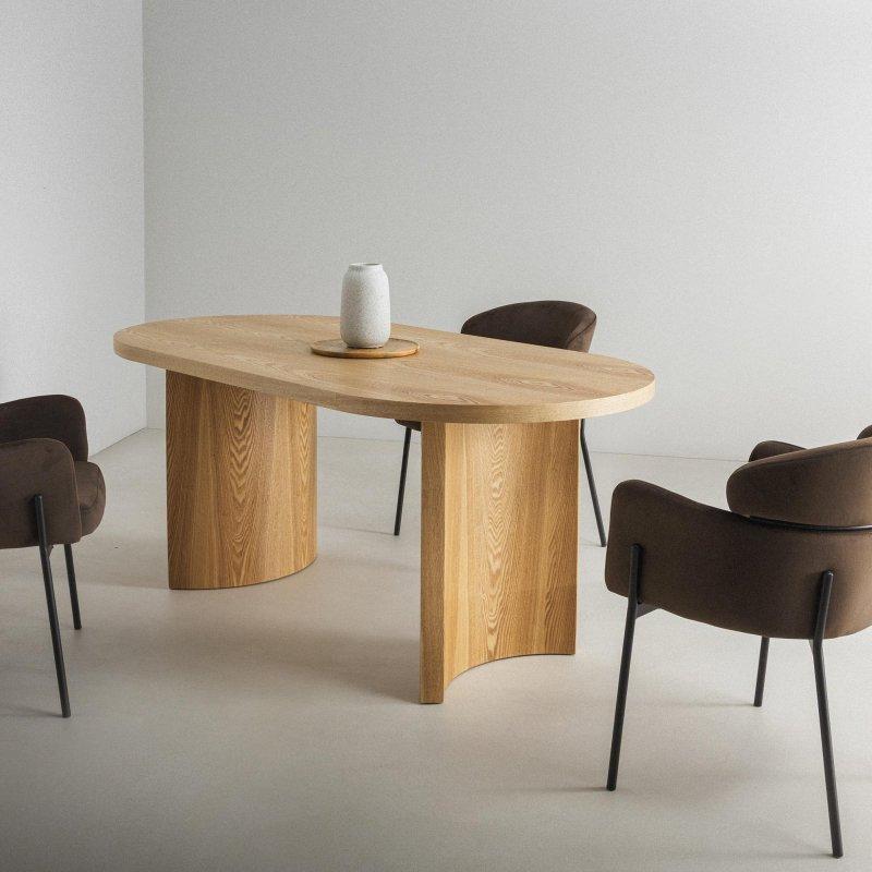 Açık Ceviz Renkli Yuvarlak Üst Tablalı Masif Ahşap Yemek Masası 180x90 cm - 82828