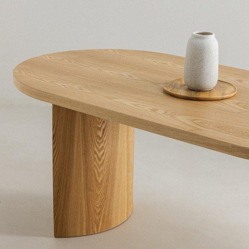 Açık Ceviz Renkli Yuvarlak Üst Tablalı Masif Ahşap Yemek Masası 180x90 cm - 82828