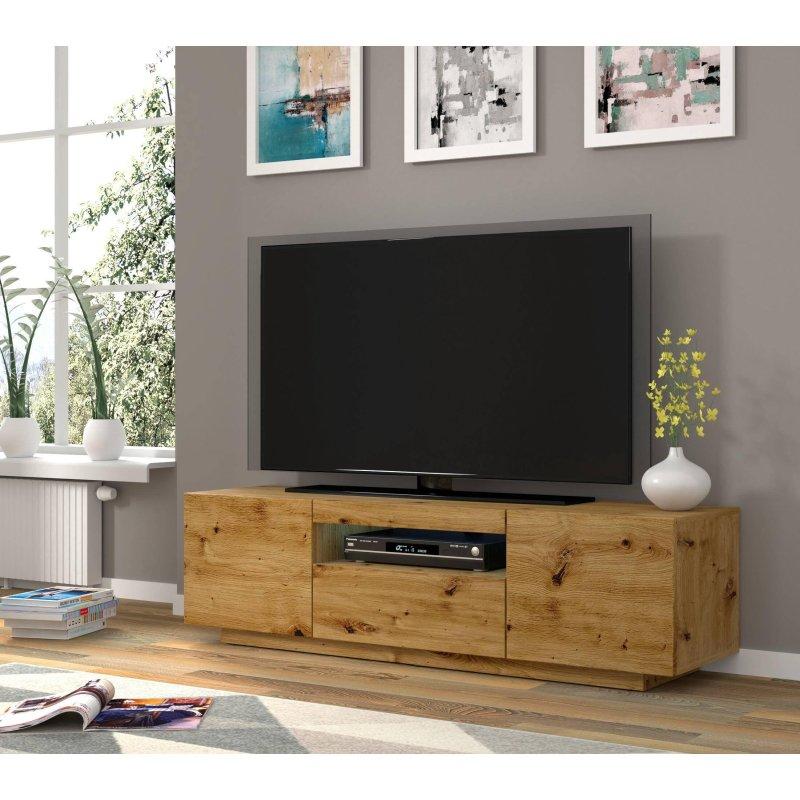 Açık Meşe Renkli 150 cm TV Ünitesi LED Aydınlatmalı Dört Kapılı - 80530