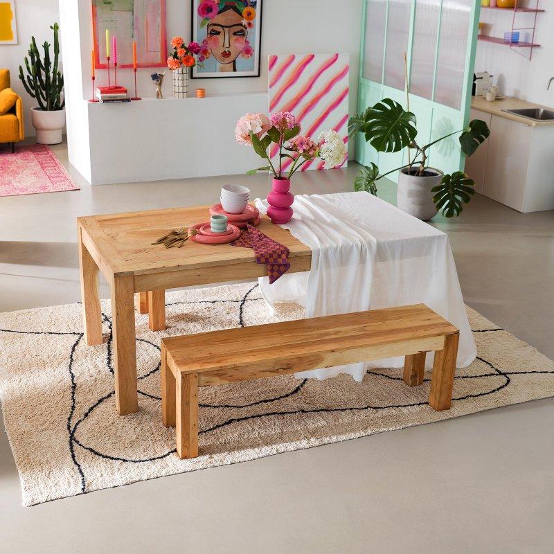 Açılabilir Masif Ahşap Yemek Masası 180x90 cm Kum Rengi - 82639