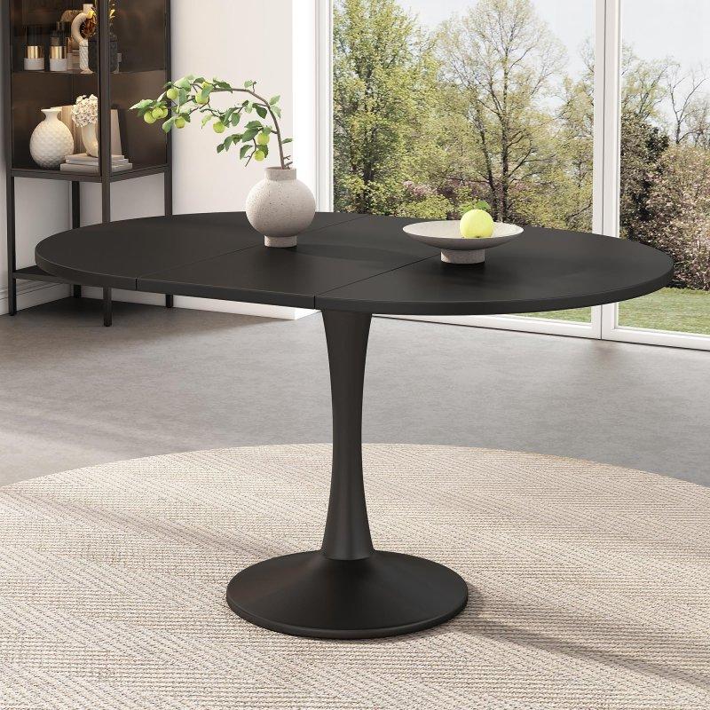 Açılır Oval Siyah Yemek Masası 140x100 cm - 82579