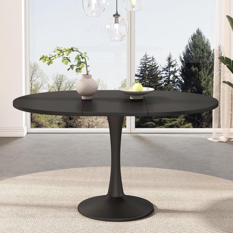 Açılır Oval Siyah Yemek Masası 140x100 cm - 82579