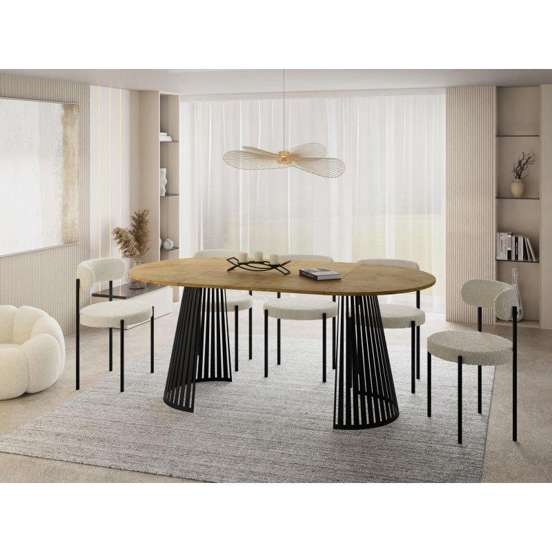 Açılır Yuvarlak Yemek Masası 120 cm Ahşap Görünümlü Siyah Metal Ayaklı - 82603