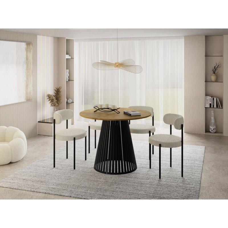 Açılır Yuvarlak Yemek Masası 120 cm Ahşap Görünümlü Siyah Metal Ayaklı - 82603