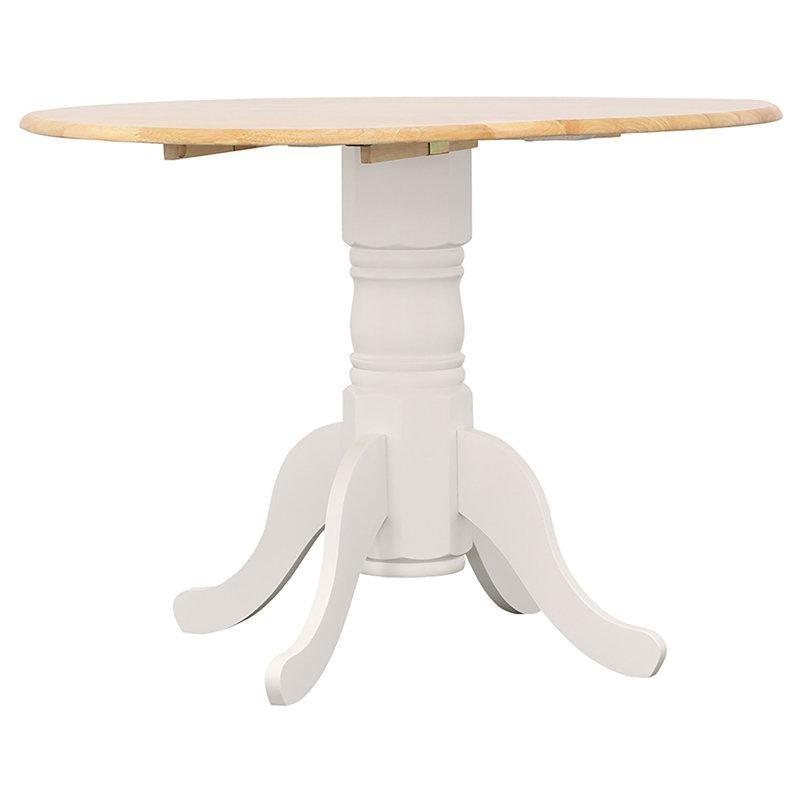 Açılır Yuvarlak Yemek Masası 40 cm Beyaz Pedestal Tabanı Doğal Ahşap Üst - 82411