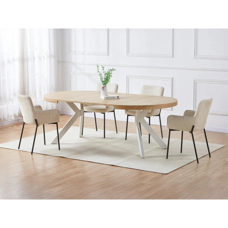 Açılır Yuvarlak Yemek Masası Doğal Açık Ahşap ve Siyah Metal 120-220 cm - 83002