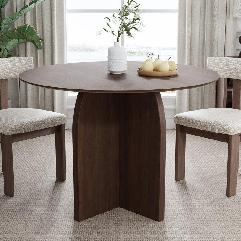 Açılır Yuvarlak Yemek Masası Koyu Ahşap Pedestal Tabanlı 76 cm - 82420