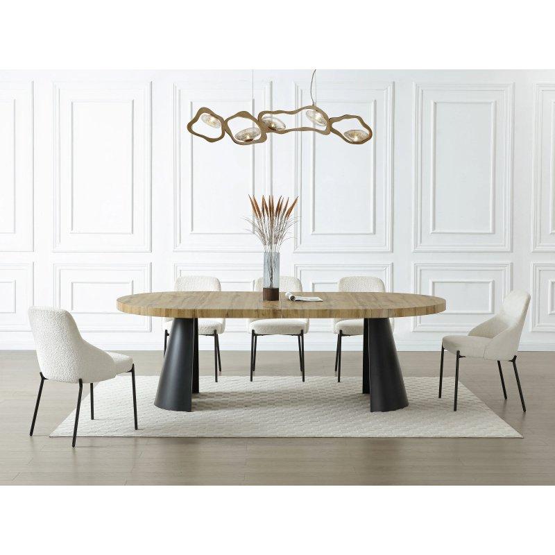 Açılır Yuvarlak Yemek Masası MDF ve Metal 240x120 cm Doğal Açık Renk - 83038